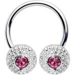 16G 3/8 Pink Gem Silver Tone Disc Horseshoe Circular Barbell