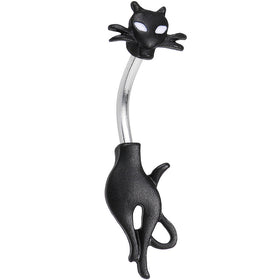 Clear Gem Sleek Black Cat Double Mount Belly Ring