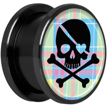 Pink Green Plaid Heart Skull Black Anodized Screw Fit Plug Set 5/8
