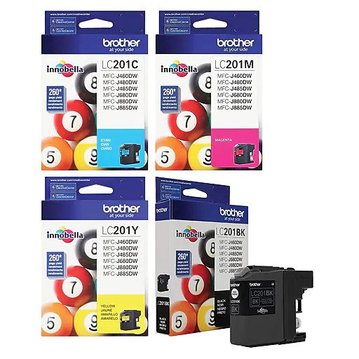 New, Pre-Owned - Brother LC201 Black, Cyan, Magenta, Yellow Ink Cartridges
