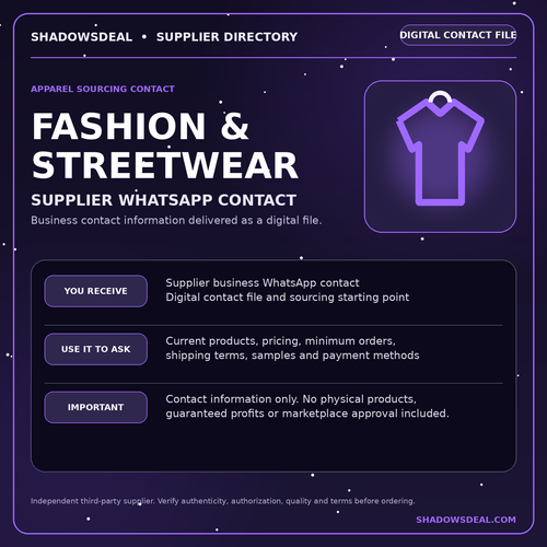 Fashion and streetwear supplier WhatsApp contact digital file from ShadowsDeal