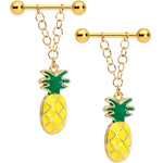 Handcrafted Yellow Summer Pineapple Dangle Barbell Nipple Ring Set