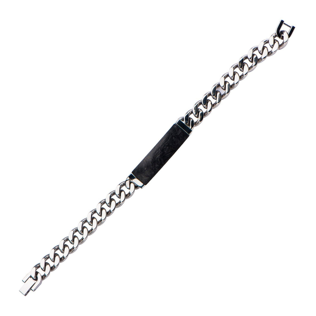 Mens Stainless Steel and Solid Carbon Graphite ID Curb Chain Bracelet