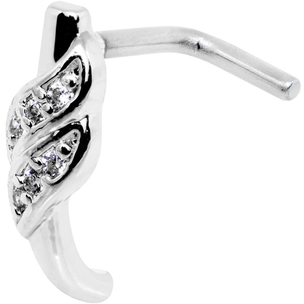 20G Clear CZ Swish Faux Hoop L Shaped Nose Ring