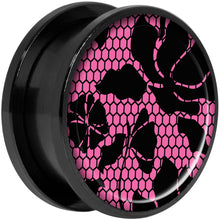Pink Floral Lace Black Anodized Screw Fit Plug Set 20mm