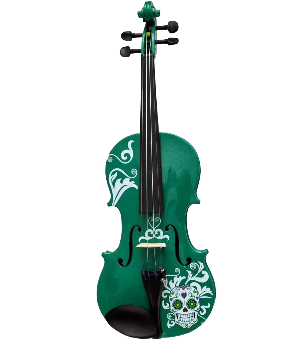 Cinco de Mayo Emerald Green Violin Outfit | Sugar Skull Design & Carbon Fiber Bow