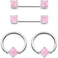 14G Pink CZ Gem BCR Captive Ring Barbell Nipple Ring Set