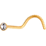 Clear 2mm Gem Inlay Gold IP Twisted Left Nose Screw