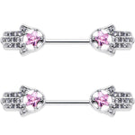 14G 9/16 Pink Gem Star Hamsa Hand Barbell Nipple Ring Set