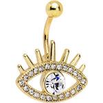 Clear Gem Gold Anodized Steel Fancy Lashes Eye Belly Ring