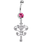 Pink Gem Chandelier Double Dangle Belly Ring
