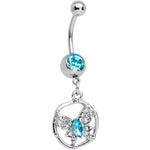 Blue Gem CZ Butterfly Halo Dangle Belly Ring