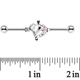 White Aurora Gem Heart and Arrow Calling Cupid Industrial Barbell 38mm