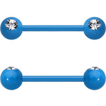 14G 5/8 Clear Gem Blue Acrylic Over Steel Nipple Barbell Set