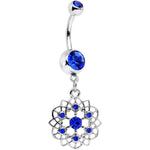 Royal Blue Gem Twist Flower Dangle Belly Ring
