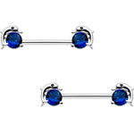9/16 Blue CZ Gem Dreamy Dolphin Barbell Nipple Ring Set