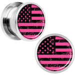 Pink American Flag Steel Screw Fit Plug Set 1/2