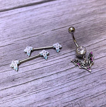 Clear Purple Gem Black Purple Bat Halloween Dangle Belly Ring
