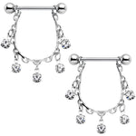 14G 5/8 Clear Gem Chain Drop Dangle Nipple Ring Set