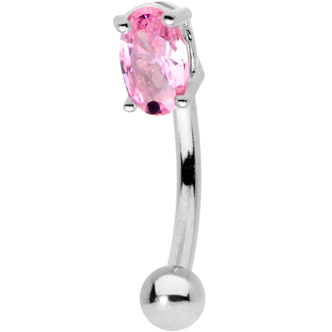 5/16 Pink CZ Gem Big Bling Curved Eyebrow Ring