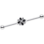 Clear Gem Pinwheel Flower Industrial Barbell 38mm