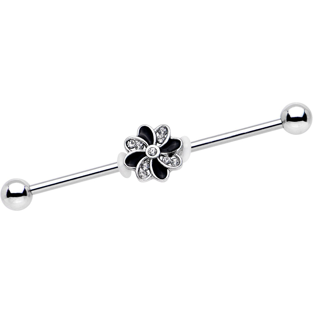 Clear Gem Pinwheel Flower Industrial Barbell 38mm