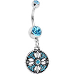 Aqua Gem Southwestern Flowering Disc Dangle Belly Ring