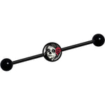 14G Katrina Sugar Skull with Rose Flower Black Industrial Barbell 37mm