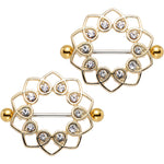 1 inch Clear Gem Gold Anodized Always Angelic Halo Heart Nipple Shield Set