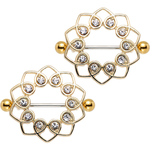 1 inch Clear Gem Gold Anodized Always Angelic Halo Heart Nipple Shield Set