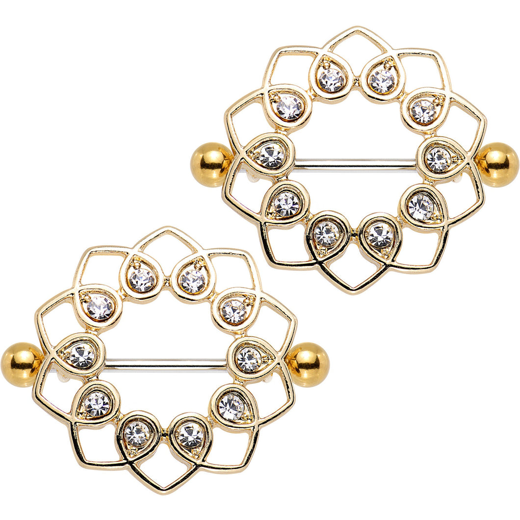 1 inch Clear Gem Gold Anodized Always Angelic Halo Heart Nipple Shield Set