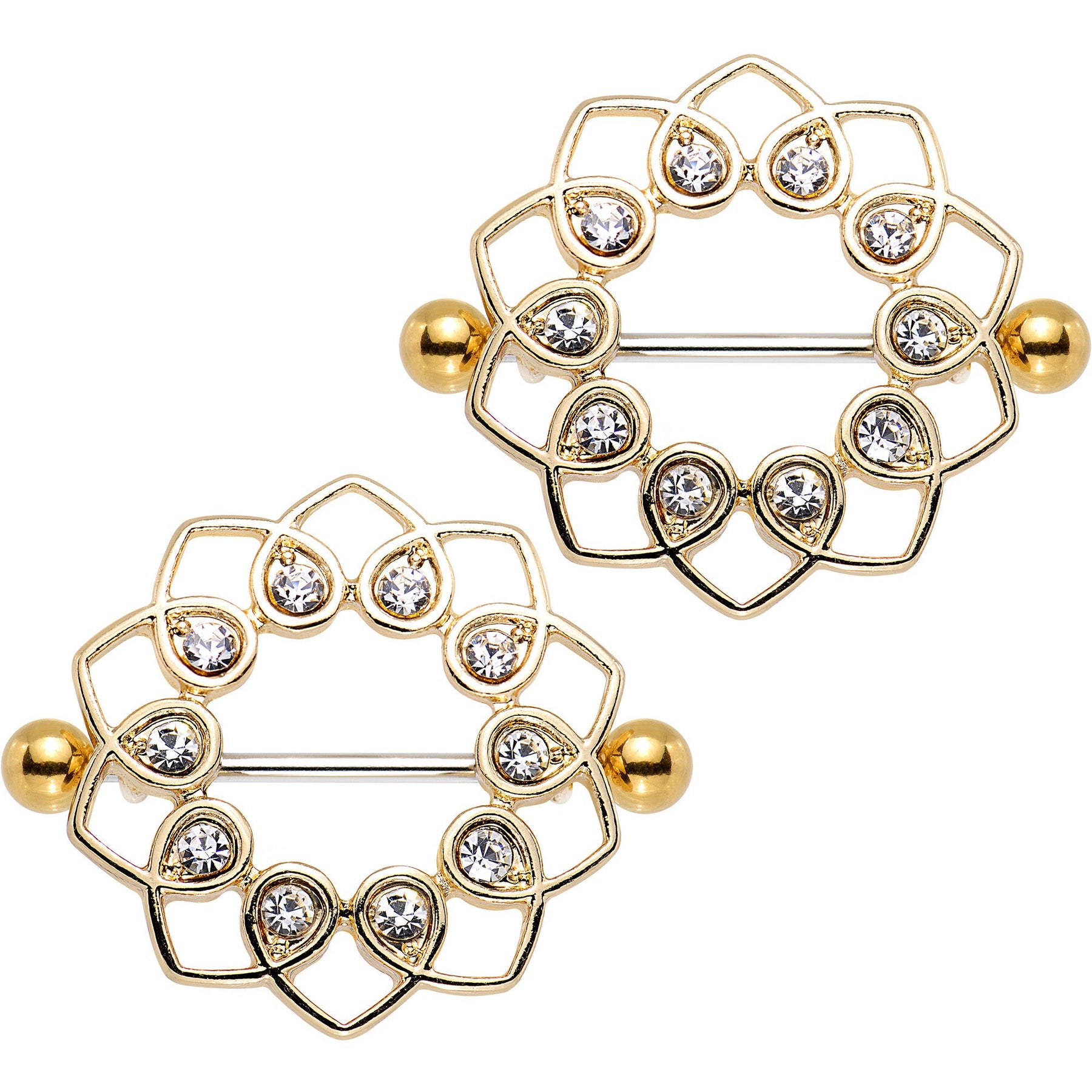 1 inch Clear Gem Gold Anodized Always Angelic Halo Heart Nipple Shield Set