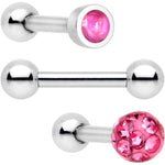 16G 1/4 Pink Faux Opal Inlay Cartilage Tragus Earring 3 Pack Set