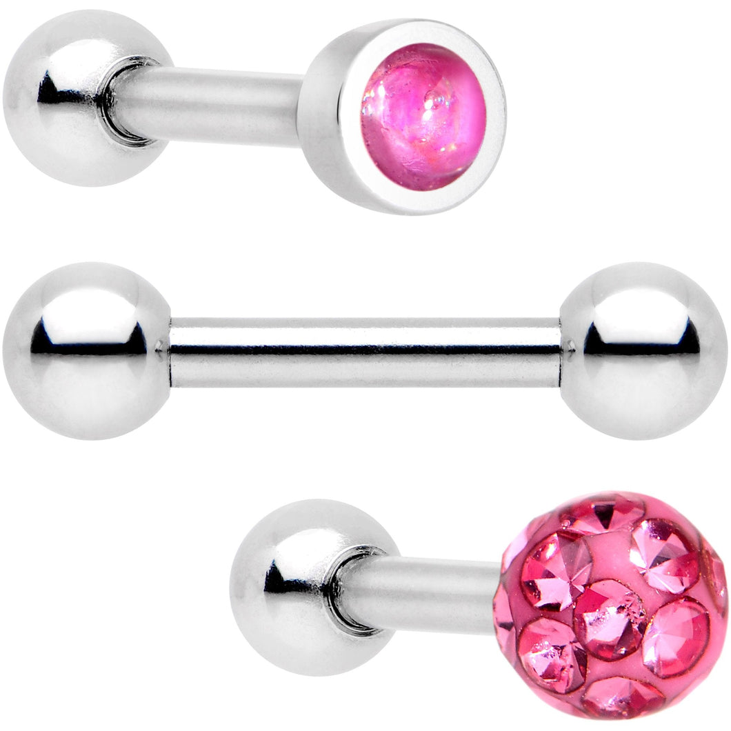 16G 1/4 Pink Faux Opal Inlay Cartilage Tragus Earring 3 Pack Set