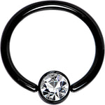 14G 1/2 Clear Gem 5mm Disc Black IP BCR Captive Ring