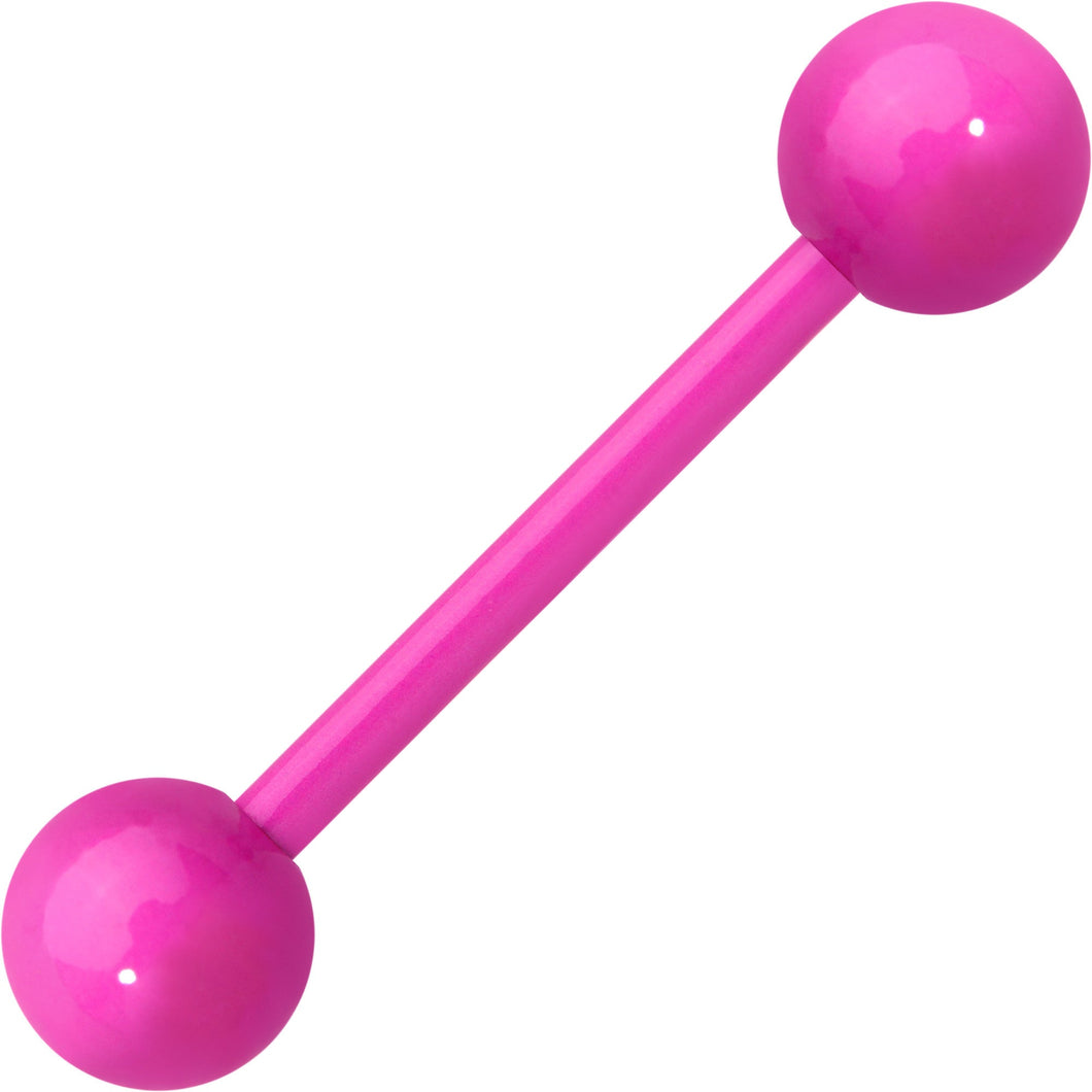 14G 5/8 Pink Acrylic Over Steel Barbell Tongue Ring
