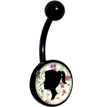 Woman Floral Silhouette Black Belly Ring
