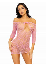 Heart Net Mini Dress with Keyhole Tie Front