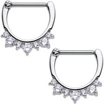 14G 1/2 Clear Gem Septet Nipple Clicker Set