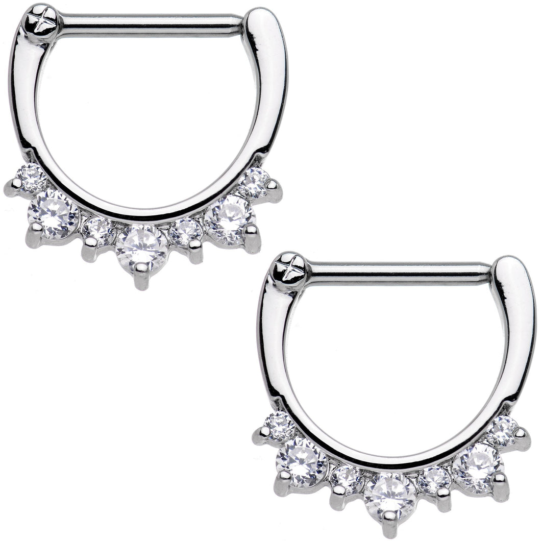 14G 1/2 Clear Gem Septet Nipple Clicker Set