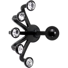 16G 1/4 Clear Gem Black Anodized Glam Fan Cuff Cartilage Earring