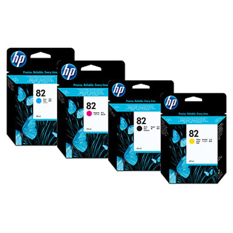 New, Pre-Owned - HP 82 28-ml Black, Magenta, Cyan, Yellow Ink Cartridge, 4 Pack