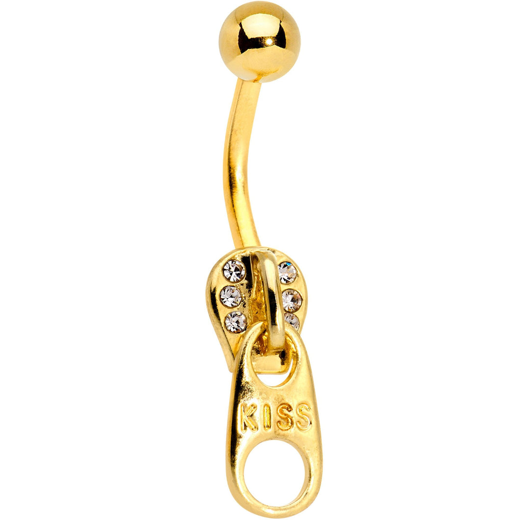 Clear Gem Zip It Up Zipper Dangle Belly Ring