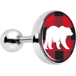 16G 1/4 Red Black Plaid Polar Bear Tragus Cartilage Earring