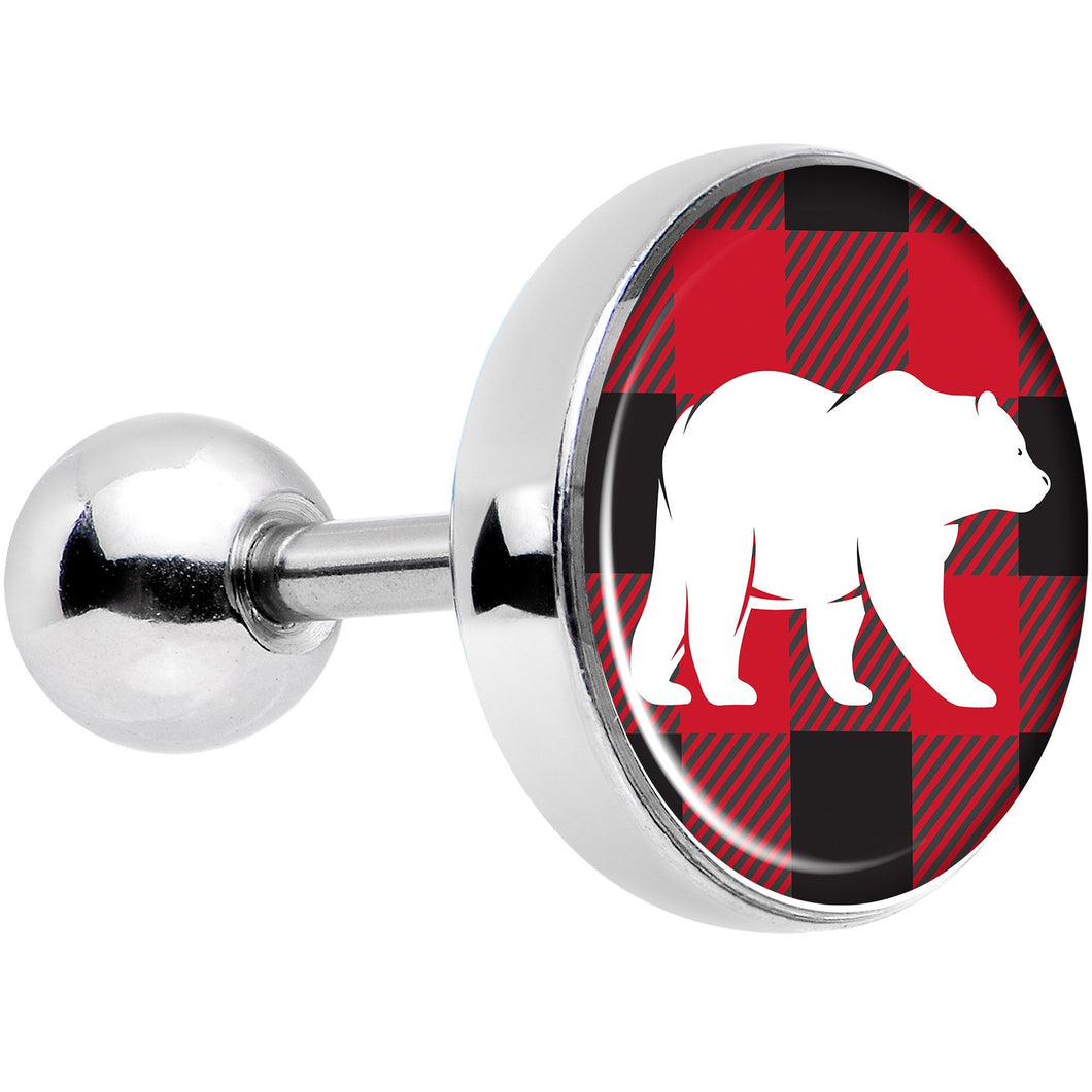 16G 1/4 Red Black Plaid Polar Bear Tragus Cartilage Earring