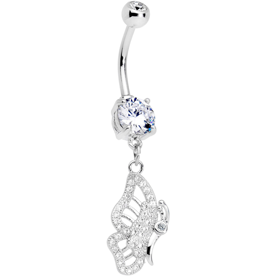 Clear Gem Monarch Butterfly Dangle Belly Ring