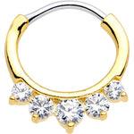 16G 5/16 Clear CZ Gem Gold Tone Quintet Fan Septum Clicker