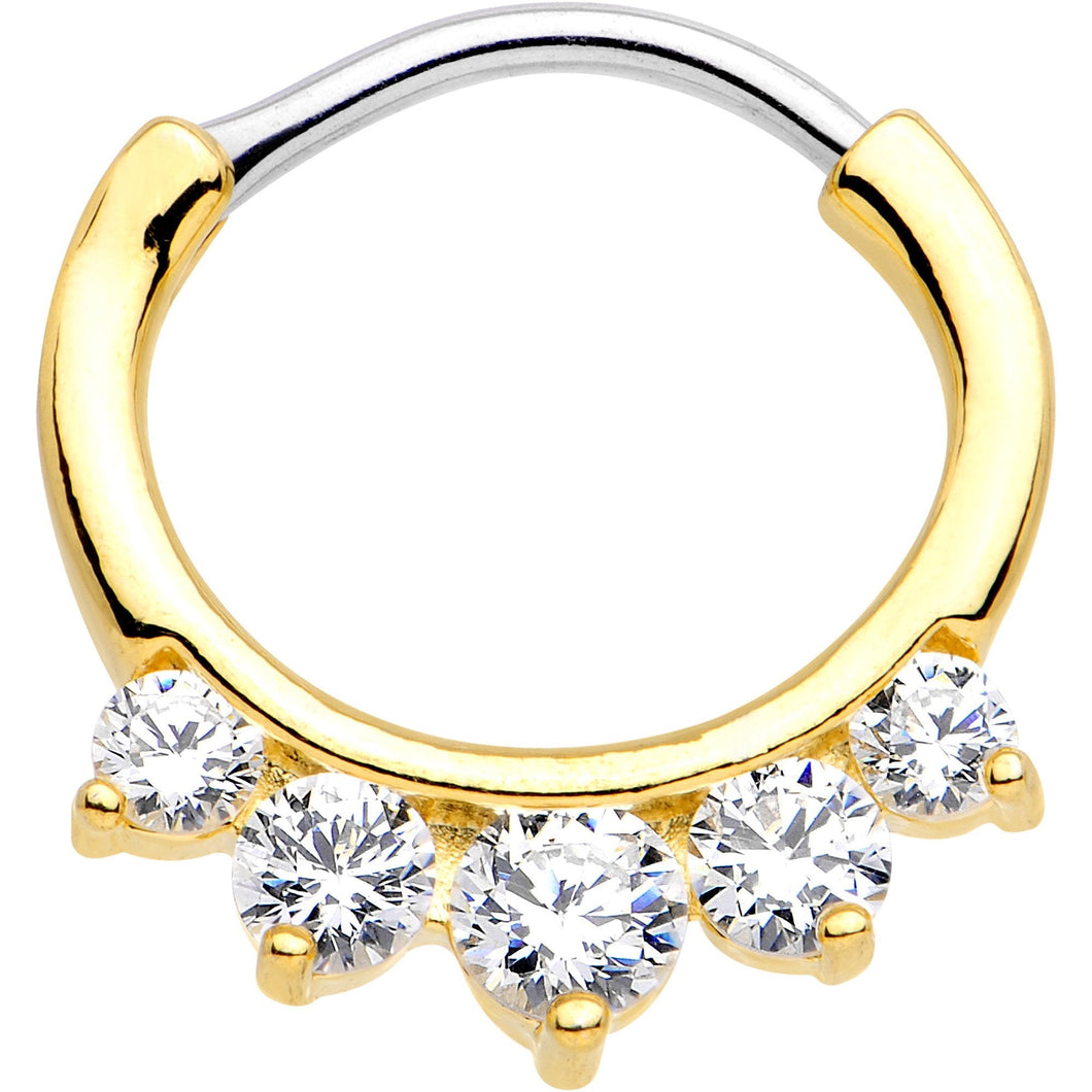 16G 5/16 Clear CZ Gem Gold Tone Quintet Fan Septum Clicker