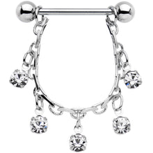 14G 5/8 Clear Gem Chain Drop Dangle Nipple Ring Set