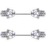 14G 9/16 Clear Gem Star Hamsa Hand Barbell Nipple Ring Set